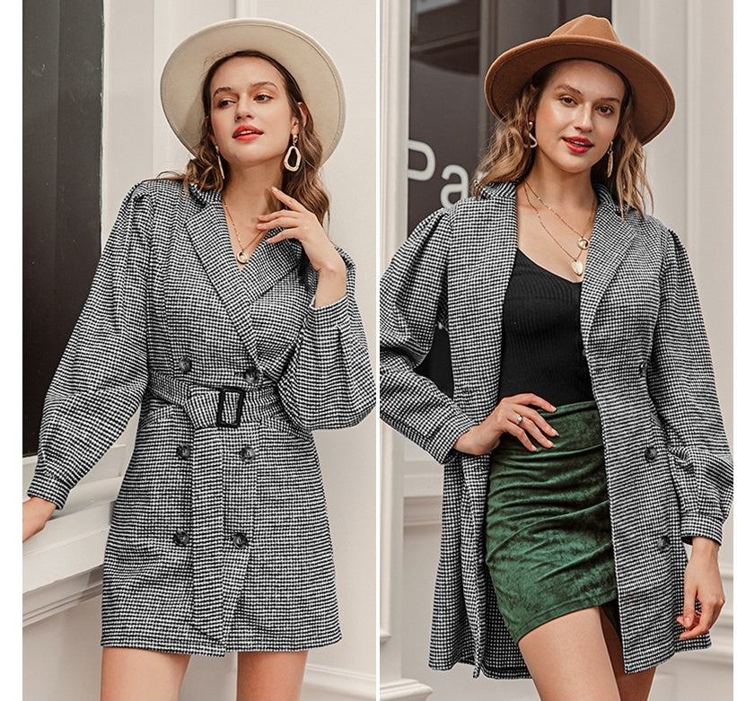 Check puff sleeve dress