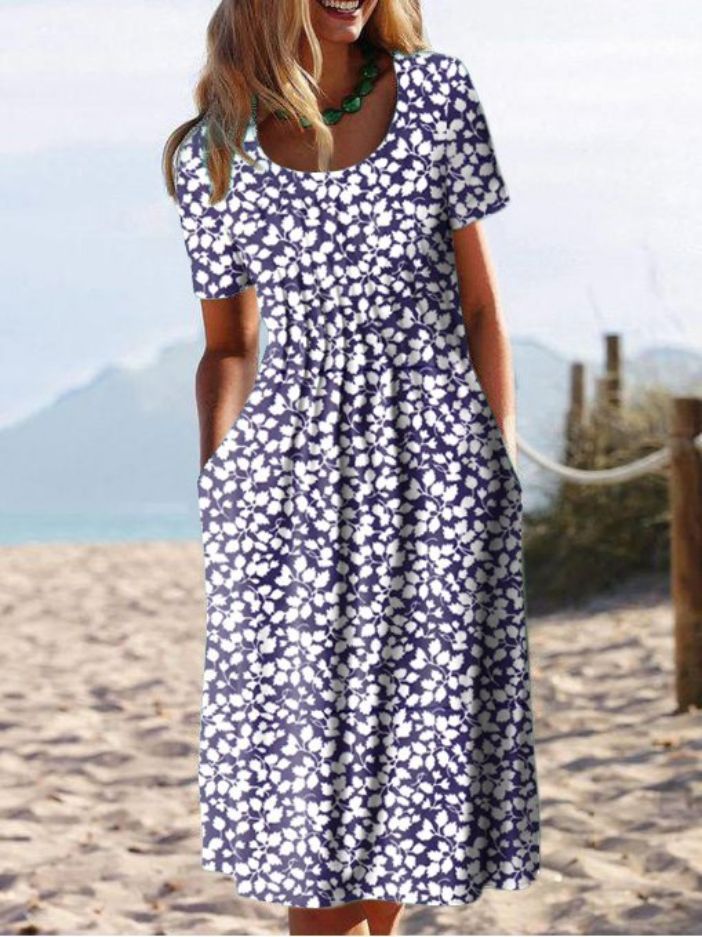 Women's Printed Dresses Waist Long